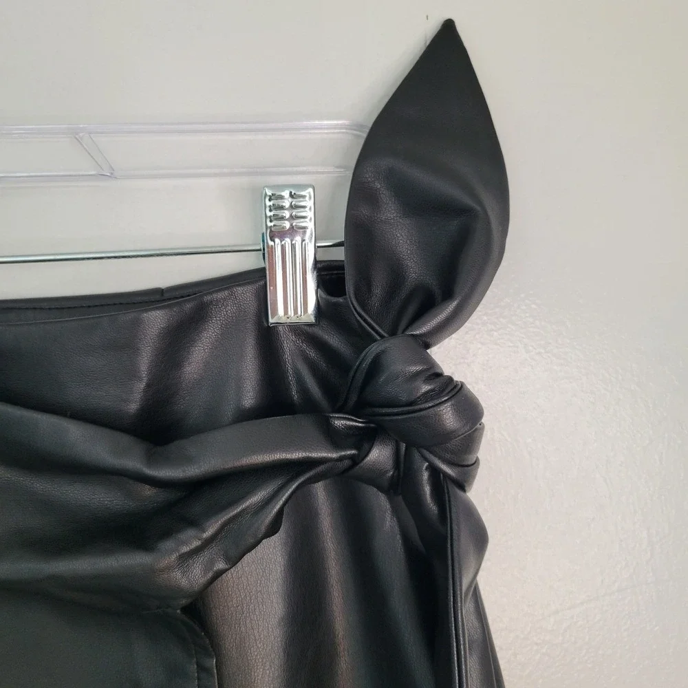 Faux Leather Wrap Midi Skirt Womens XL Black Tie Waist Grunge Indie Dark Academi